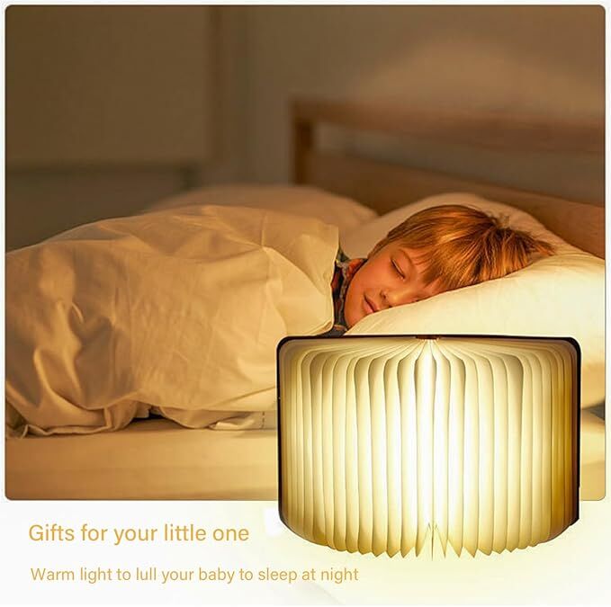Christmas giftsRechargeable LED Book Night Light: Creative Folding Wooden Lamp with Magnetic Design for Bedrooms & GiftingWalnut Red,(L)