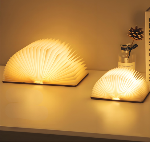 Christmas giftsRechargeable LED Book Night Light: Creative Folding Wooden Lamp with Magnetic Design for Bedrooms & GiftingWalnut Red,(L)