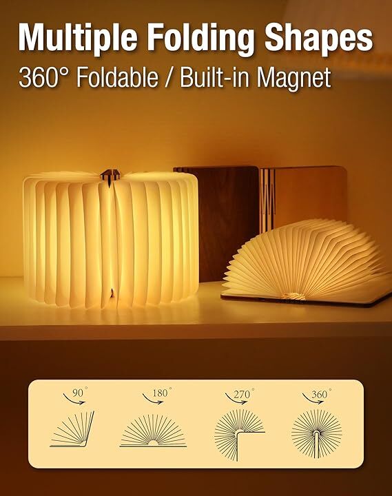 Christmas giftsRechargeable LED Book Night Light: Creative Folding Wooden Lamp with Magnetic Design for Bedrooms & GiftingWalnut Red,(L)