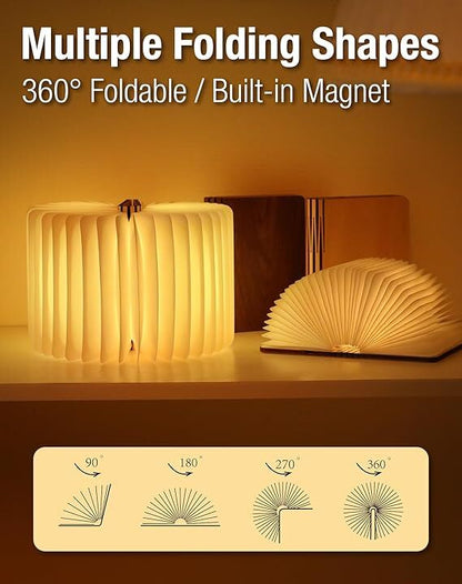 Christmas giftsRechargeable LED Book Night Light: Creative Folding Wooden Lamp with Magnetic Design for Bedrooms & GiftingWalnut Red,(L)
