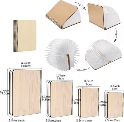 Christmas giftsRechargeable LED Book Night Light: Creative Folding Wooden Lamp with Magnetic Design for Bedrooms & GiftingWalnut Red,(L)