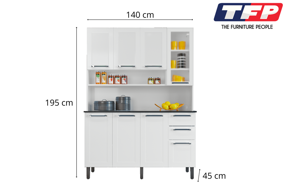 Free Standing White Flat Pack DIY Steel Kitchen Cupboard/Pantry with 8 Doors + 2 Drawers - Florenca