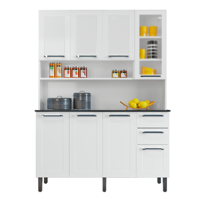 Free Standing White Flat Pack DIY Steel Kitchen Cupboard/Pantry with 8 Doors + 2 Drawers - Florenca
