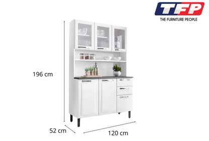 Free Standing Steel Kitchen Cabinet/Cupboard with Countertop Storage - Pratika White Flatpack DIY