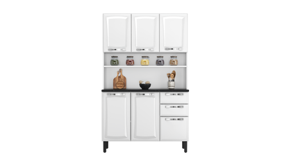 Free Standing Steel Kitchen Cabinet/Cupboard with Countertop Storage - Pratika White Flatpack DIY