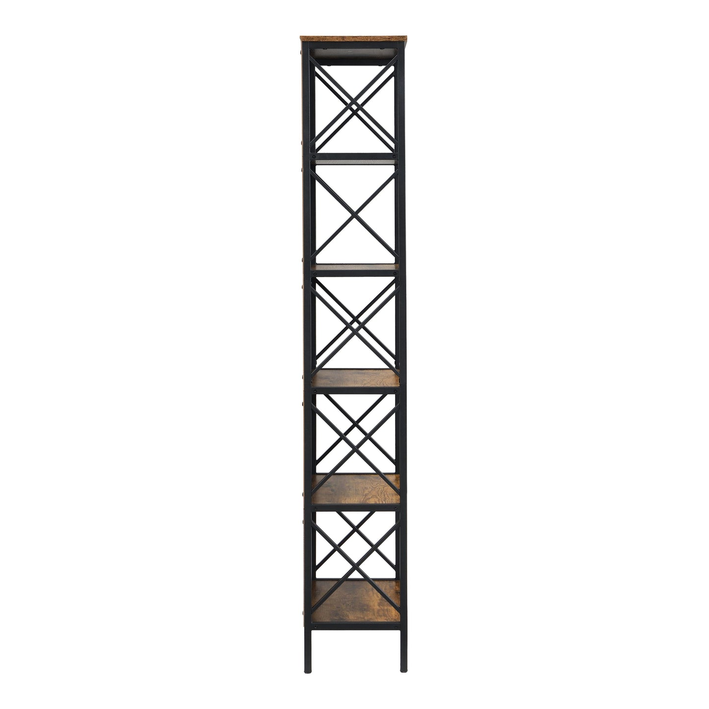 6 Tier Tall Bookshelf, Rustic Brown