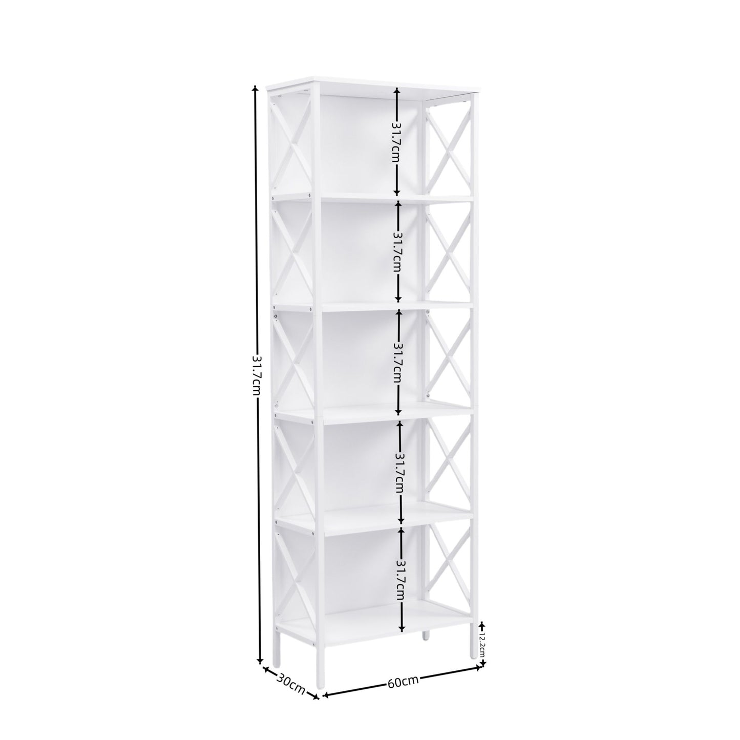 6 Tier Tall Bookshelf, White