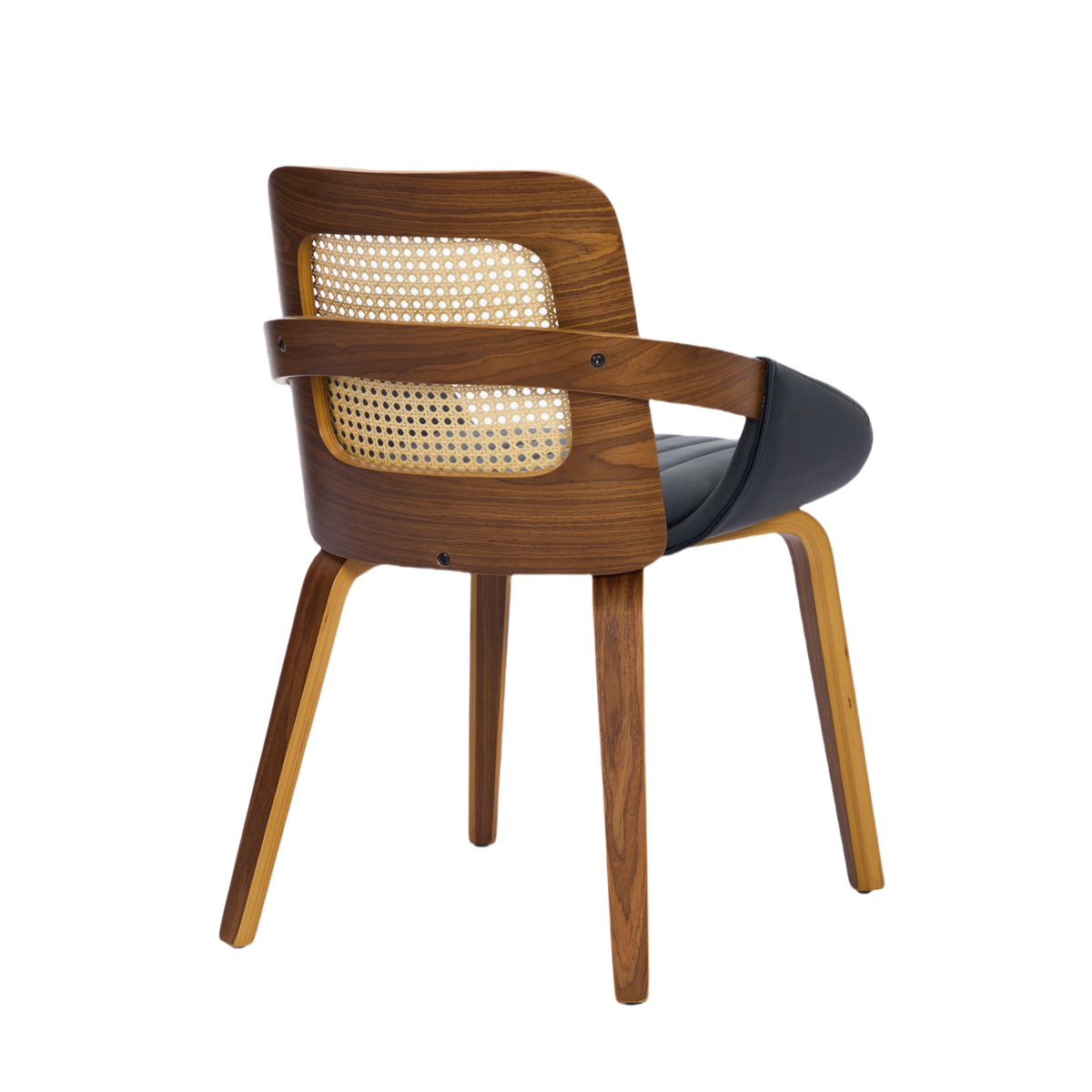 Set of 2 Rattan Back Dining Chairs, Black Faux Leather