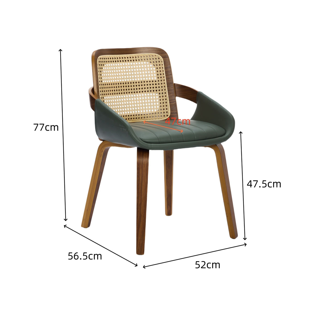 Set of 2 Rattan Back Dining Chairs, Green Faux Leather