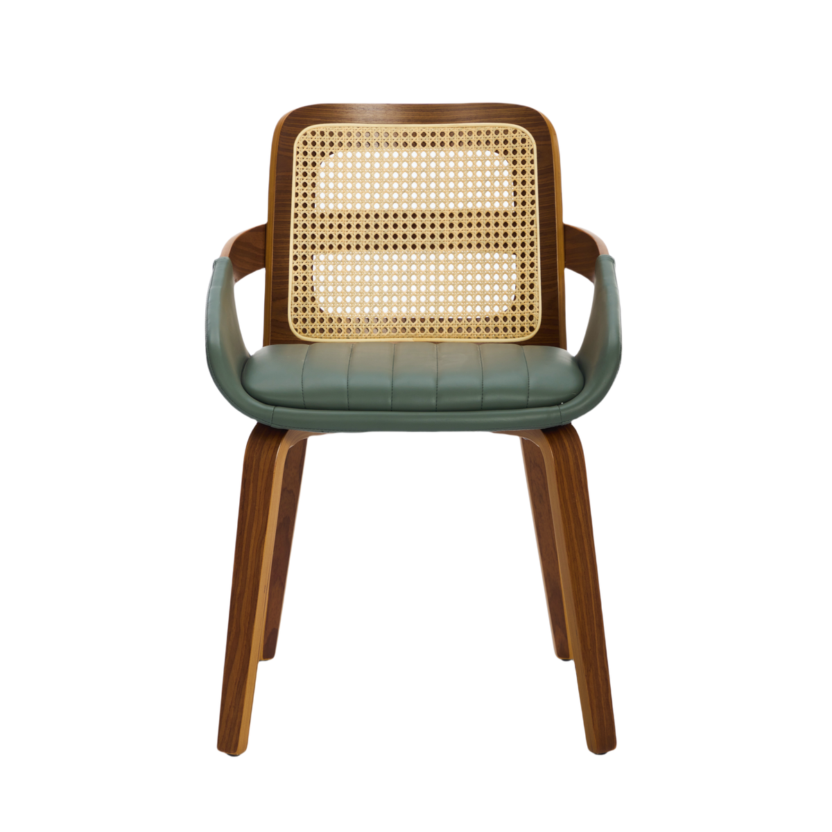 Set of 2 Rattan Back Dining Chairs, Green Faux Leather
