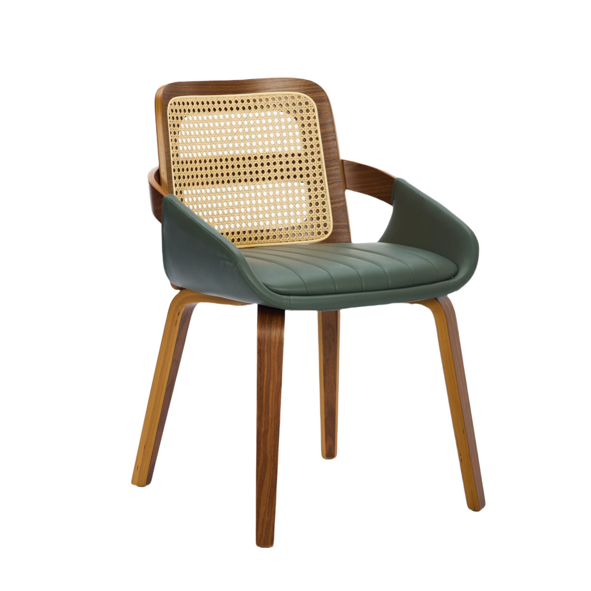Set of 2 Rattan Back Dining Chairs, Green Faux Leather