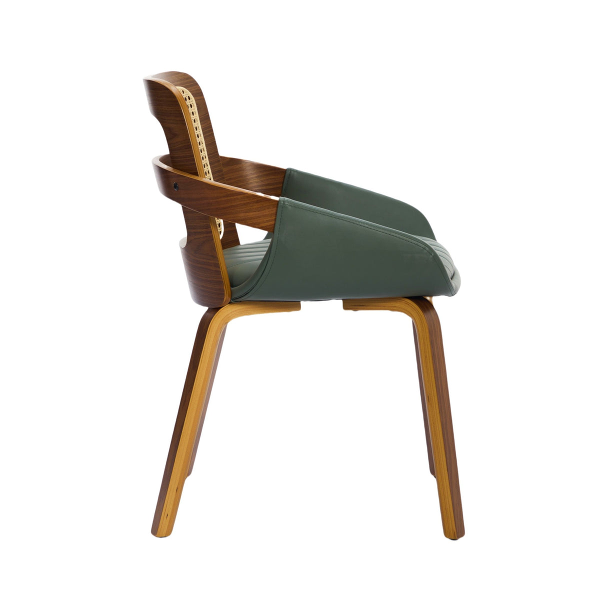 Set of 2 Rattan Back Dining Chairs, Green Faux Leather