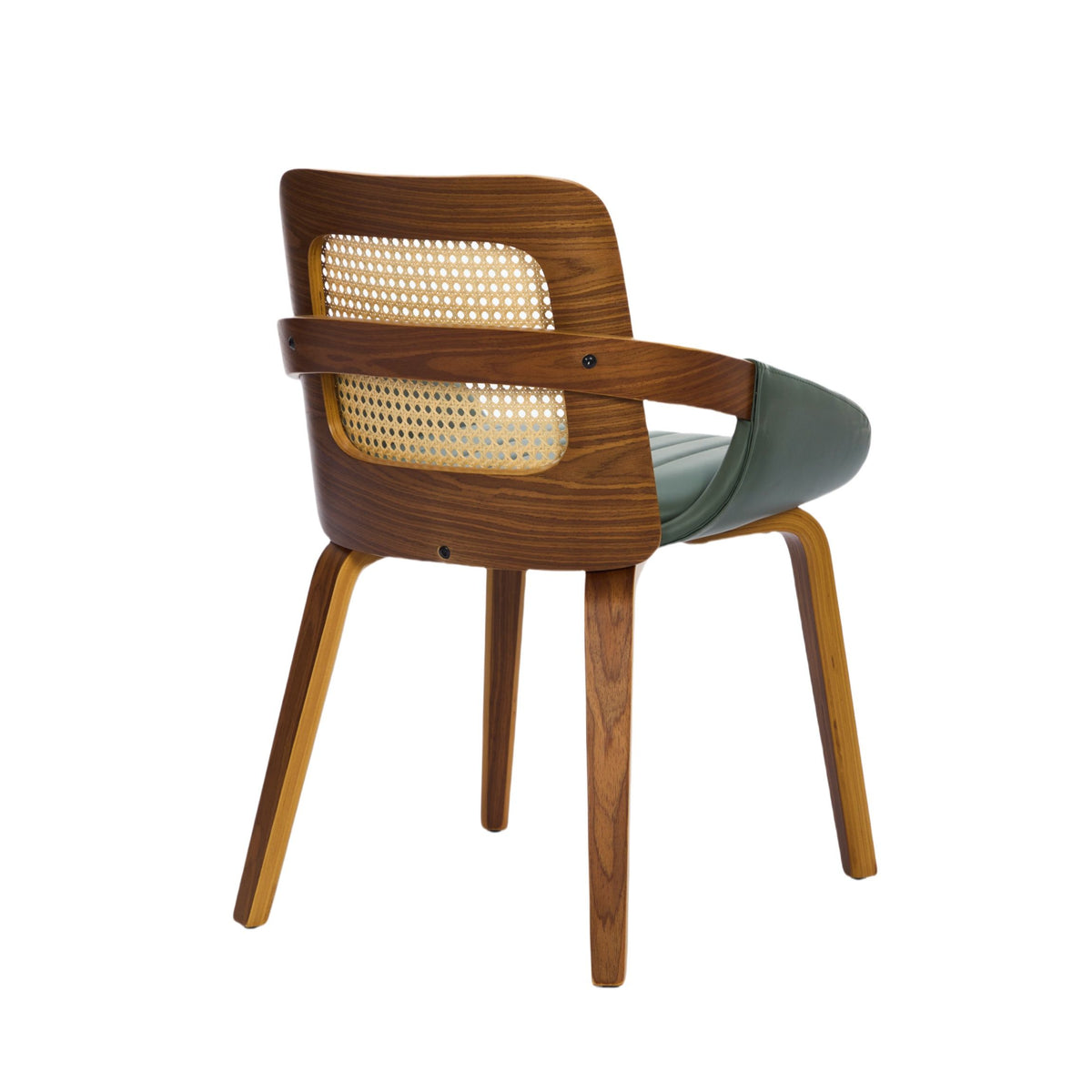 Set of 2 Rattan Back Dining Chairs, Green Faux Leather