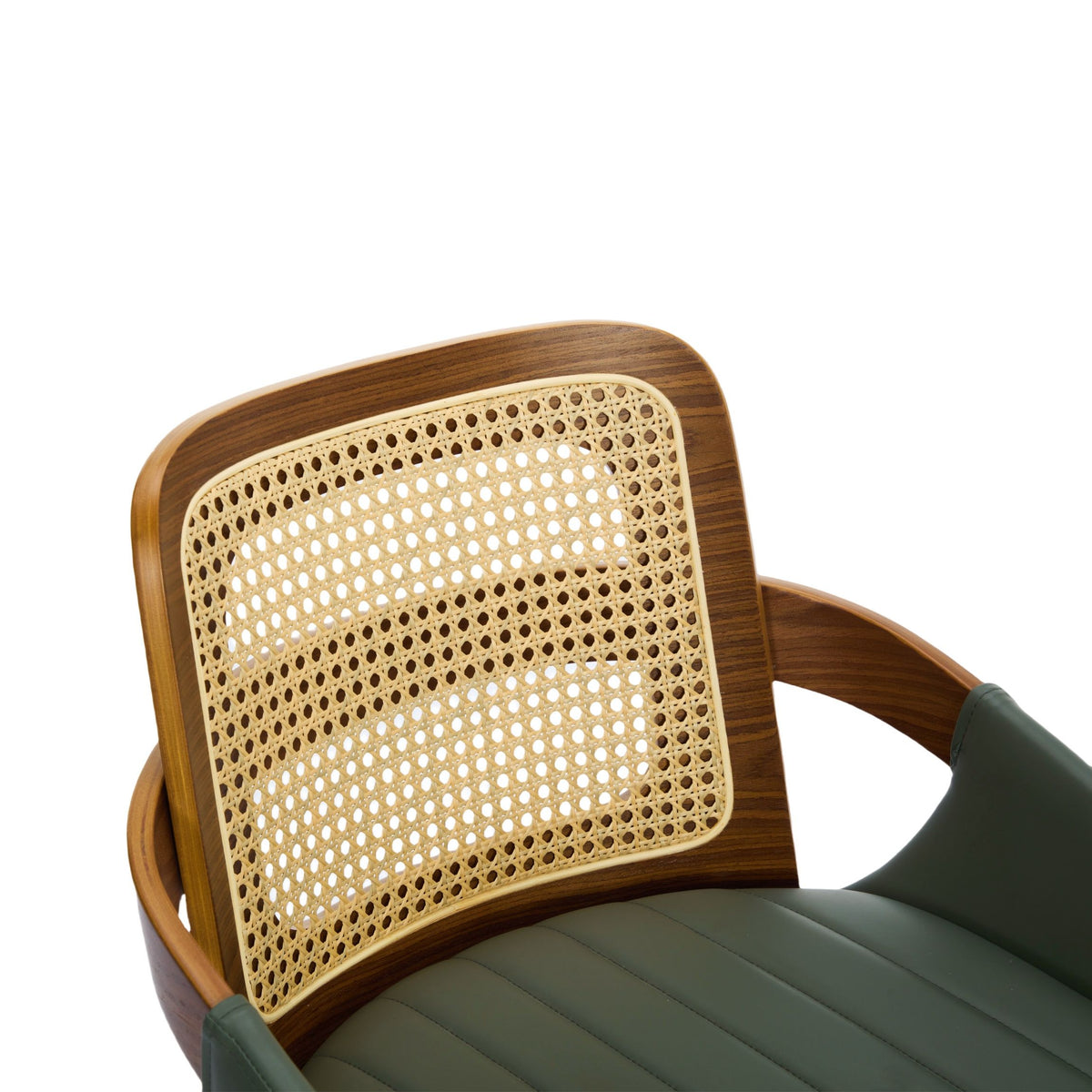 Set of 2 Rattan Back Dining Chairs, Green Faux Leather