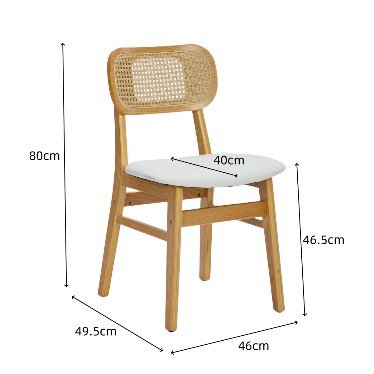 Rattan Back Dining Chairs Set of 2, White Faux Leather
