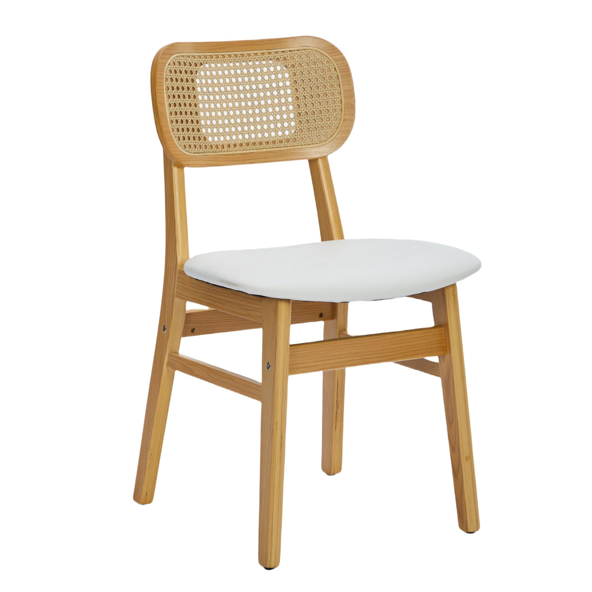 Rattan Back Dining Chairs Set of 2, White Faux Leather