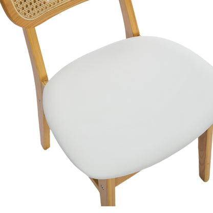 Rattan Back Dining Chairs Set of 2, White Faux Leather