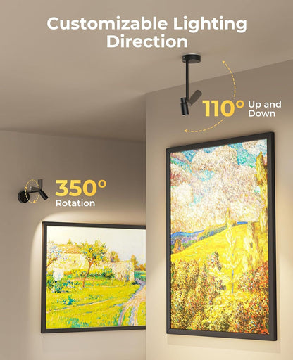 Zoomable Picture Light for Wall, Battery Operated Art Light for Paintings CCT Dimmable Spotlight for Wall Art Wall Light with Remote Control for Living Room Gallery Dartboard Bathroom 2PCS