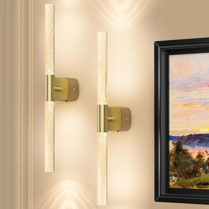 Battery Operated Wall Sconce Set of 2 Brushed Gold 12000mAh Rechargeable Wall Light with Crystal Acrylic 24" Wireless CCT Dimmable 350°Rotate Remote Wall Lamp for Bedroom Living Room