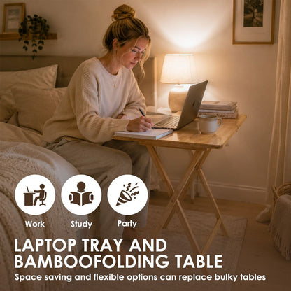 Foldable Bamboo Laptop Table, Bed Tray & Snack Table – Portable & Space-Saving
