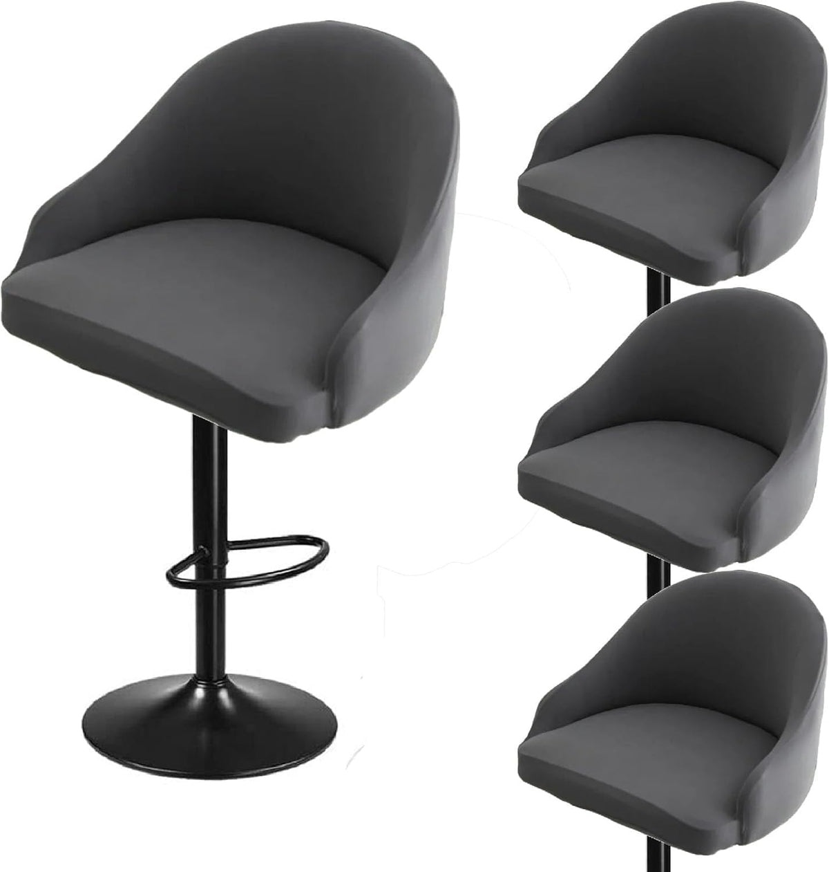 Bar Stool Slipcovers, Swivel Chair Covers with Back, Stretch Counter Bar Stool Covers for Armchair, Kitchen Island Grey 4pcs