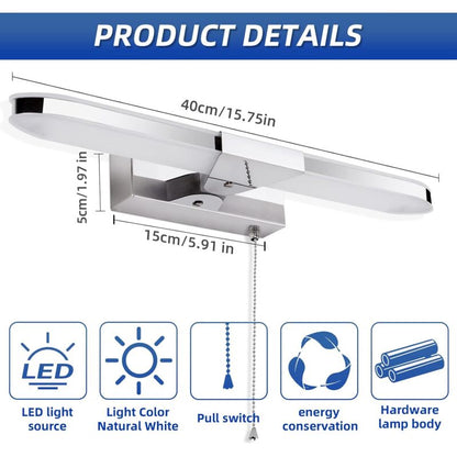 LED Bathroom Mirror Light 40Cm LED Mirror Light Wall Lamp Bathroom Mirror Light With Pull Switch 3000K 920Lm 8W Ip44