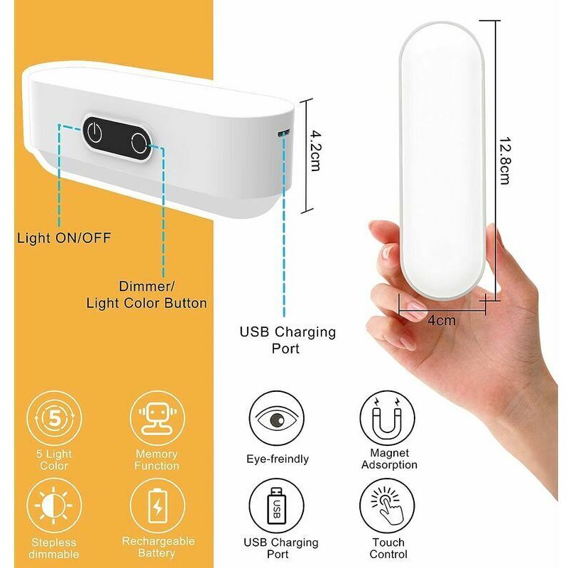 LED Closet Light Dimmable Rechargeable 2000Mah Wireless, LED Strip Light With 5 Lighting Colors For Wardrobe Cupboard
