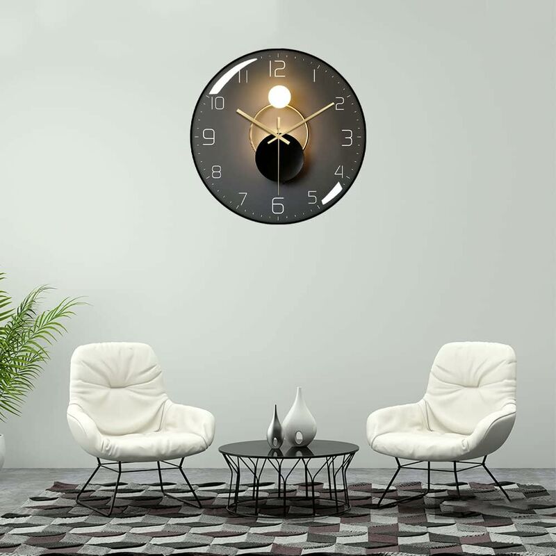 Modern Silent Wall Clock, 30Cm Diameter Wall Clock, ROund Digital Quartz Wall Clock, Suitable For Living ROom, Office,