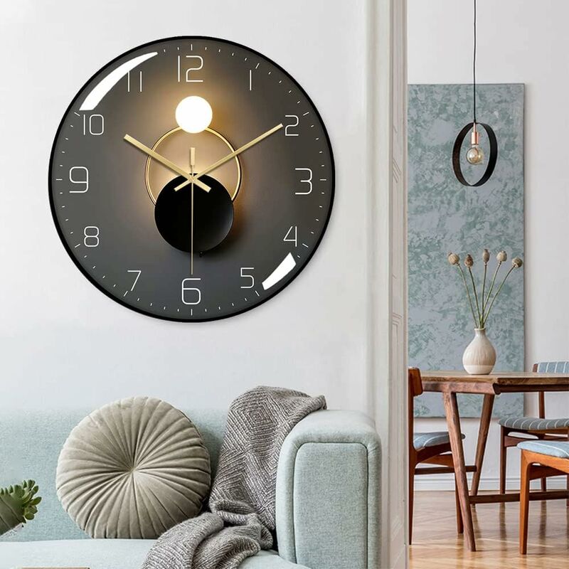 Modern Silent Wall Clock, 30Cm Diameter Wall Clock, ROund Digital Quartz Wall Clock, Suitable For Living ROom, Office,