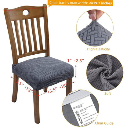 4 pcs Stretch Chair Covers Jacquard Embossed Removable Washable For Dining ROom Kitchen Office Hotel (With Back Straps)