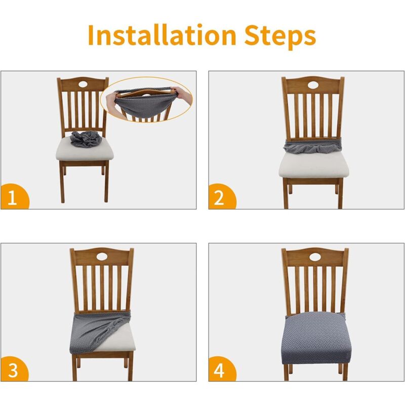 4 pcs Stretch Chair Covers Jacquard Embossed Removable Washable For Dining ROom Kitchen Office Hotel (With Back Straps)