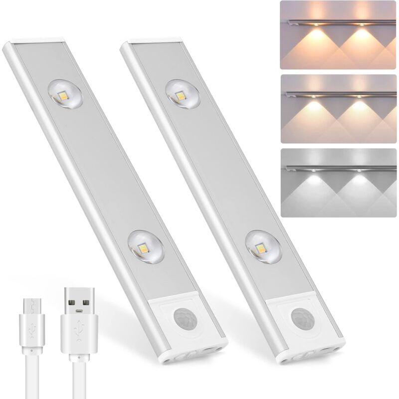 2 pcs Wireless LED Closet Lights, Dimmable Under Cabinet Lights, Motion Sensor, 3 Lighting Modes, Closet Light For