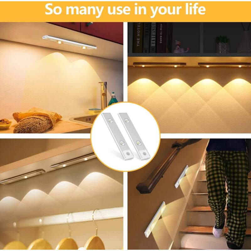 2 pcs Wireless LED Closet Lights, Dimmable Under Cabinet Lights, Motion Sensor, 3 Lighting Modes, Closet Light For
