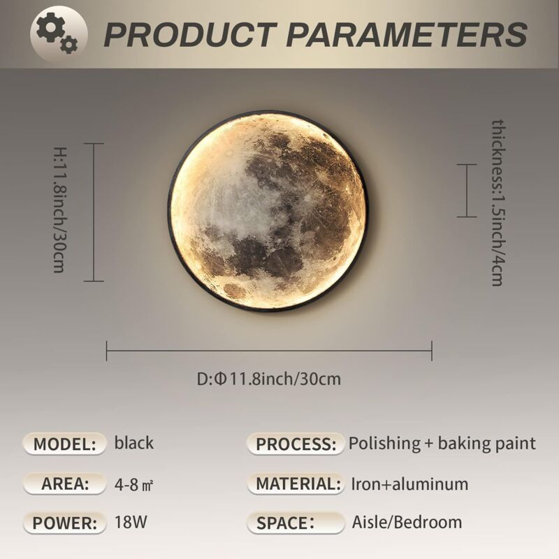 Indoor Wall Light, Modern 15W LED Wall Lamp Circle Design, 6500K Wall Lights Adjustable, Black, For Bedroom, Living