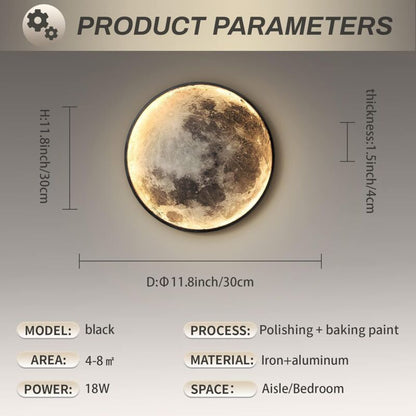 Indoor Wall Light, Modern 15W LED Wall Lamp Circle Design, 6500K Wall Lights Adjustable, Black, For Bedroom, Living