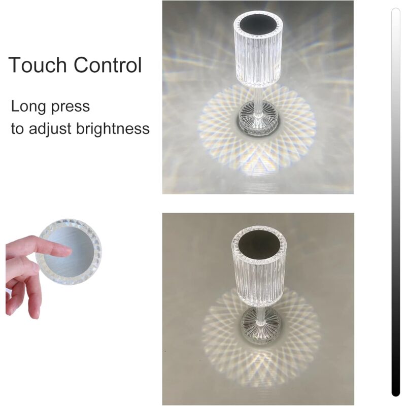 Crystal LED Table Lamp, Rechargeable Cordless Table Lamp, Touch Dimming LED Bedside Lamp For Living ROom Hotel Bedroom