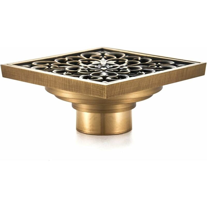 Brass Bathroom Floor Drain - Antique Unique Square Shower Drain Flower Carved For Toilet Garden 10Cm