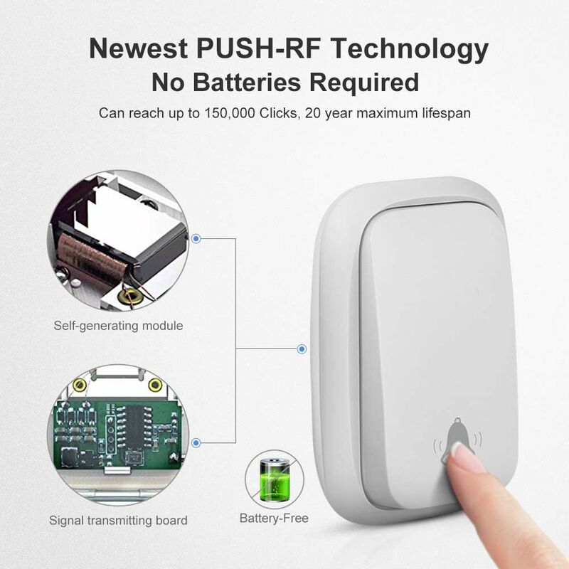 Wireless Doorbell Outdoor Waterproof With 2 Receivers Ip68 Waterproof 150M Range 4 Volume Levels 36 Ringtones Battery