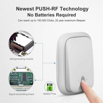 Wireless Doorbell Outdoor Waterproof With 2 Receivers Ip68 Waterproof 150M Range 4 Volume Levels 36 Ringtones Battery