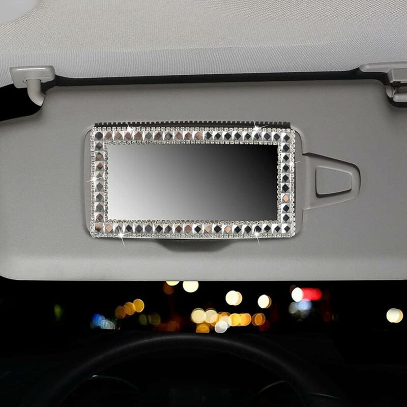 Car Visor Mirror Makeup Mirror, Bling Self-Adhesive Stainless Steel Car Makeup Mirror Portable Car Vanity Mirror,15Cm X