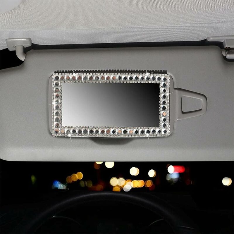 Car Visor Mirror Makeup Mirror, Bling Self-Adhesive Stainless Steel Car Makeup Mirror Portable Car Vanity Mirror,15Cm X