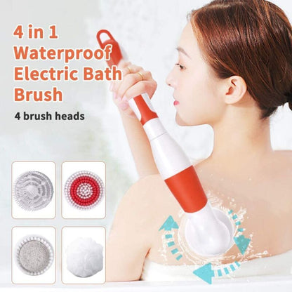 4 In 1 Waterproof Electric Bath Brush Multifunctional Body Cleaning Brush Back Massage Scrubber With 4 Brush Heads