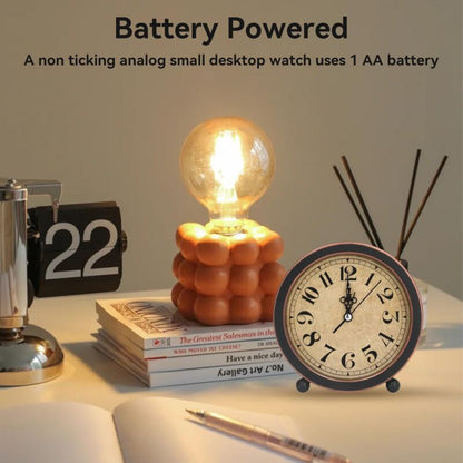Vintage Retro Analog Alarm Clock, ROund Alarm Clock, Small Desk Clock, Super Quiet, Non-Ticking, Small Clock For Home