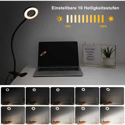 360° Flexible LED Clip-On Lamp 3 Modes 10 Dimmable Levels For Headboard Bedroom Office 12W With Ce Adapter Black