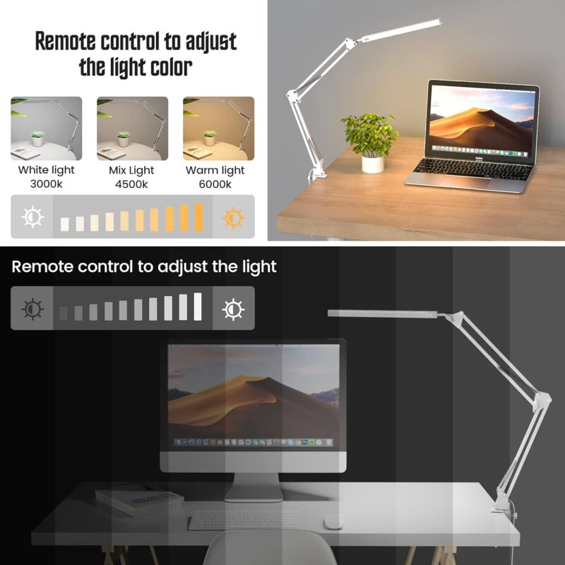 LED Desk Lamp - Powerful LED Desk Lamp With Clip - Eye Protection LED Desk Lamp - 3 Lighting Modes X 10 Brightness