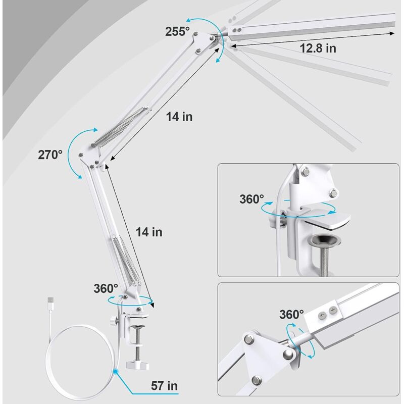 LED Desk Lamp - Powerful LED Desk Lamp With Clip - Eye Protection LED Desk Lamp - 3 Lighting Modes X 10 Brightness