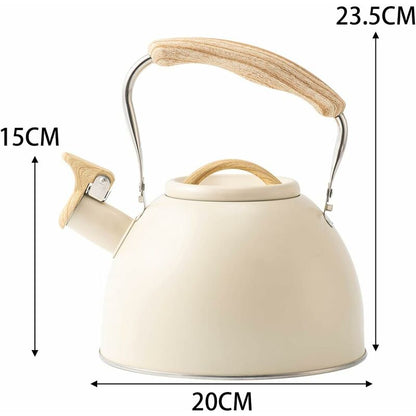 Stainless Steel Tea Kettle With Wooden Handle, 3L Induction Whistling Kettle, Retro Teapot Kettle, Boiler For Electric,