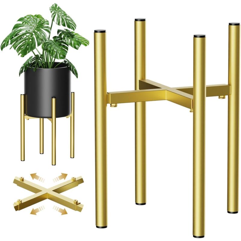 Plant Stand, Simple Style Metal Plant Shelf, Indoor And Outdoor Flower Pot Holder Adjustable Width For 20-30Cm Pots