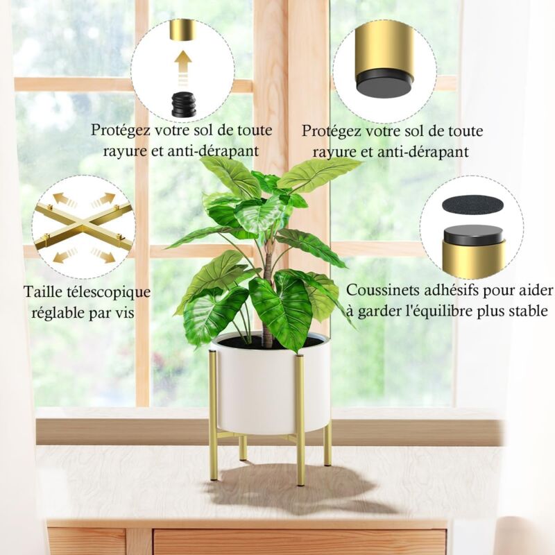 Plant Stand, Simple Style Metal Plant Shelf, Indoor And Outdoor Flower Pot Holder Adjustable Width For 20-30Cm Pots