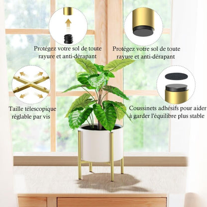 Plant Stand, Simple Style Metal Plant Shelf, Indoor And Outdoor Flower Pot Holder Adjustable Width For 20-30Cm Pots